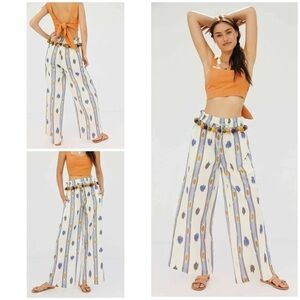 NWT Anthropologie Ollari Pom Pom Cotton Linen Pom Pom Geo Wedtern Print Pant SP‍